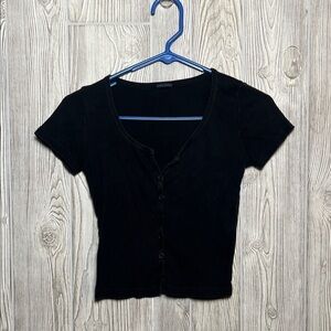 Brandy Melville Black Button-Down Top Ribbed